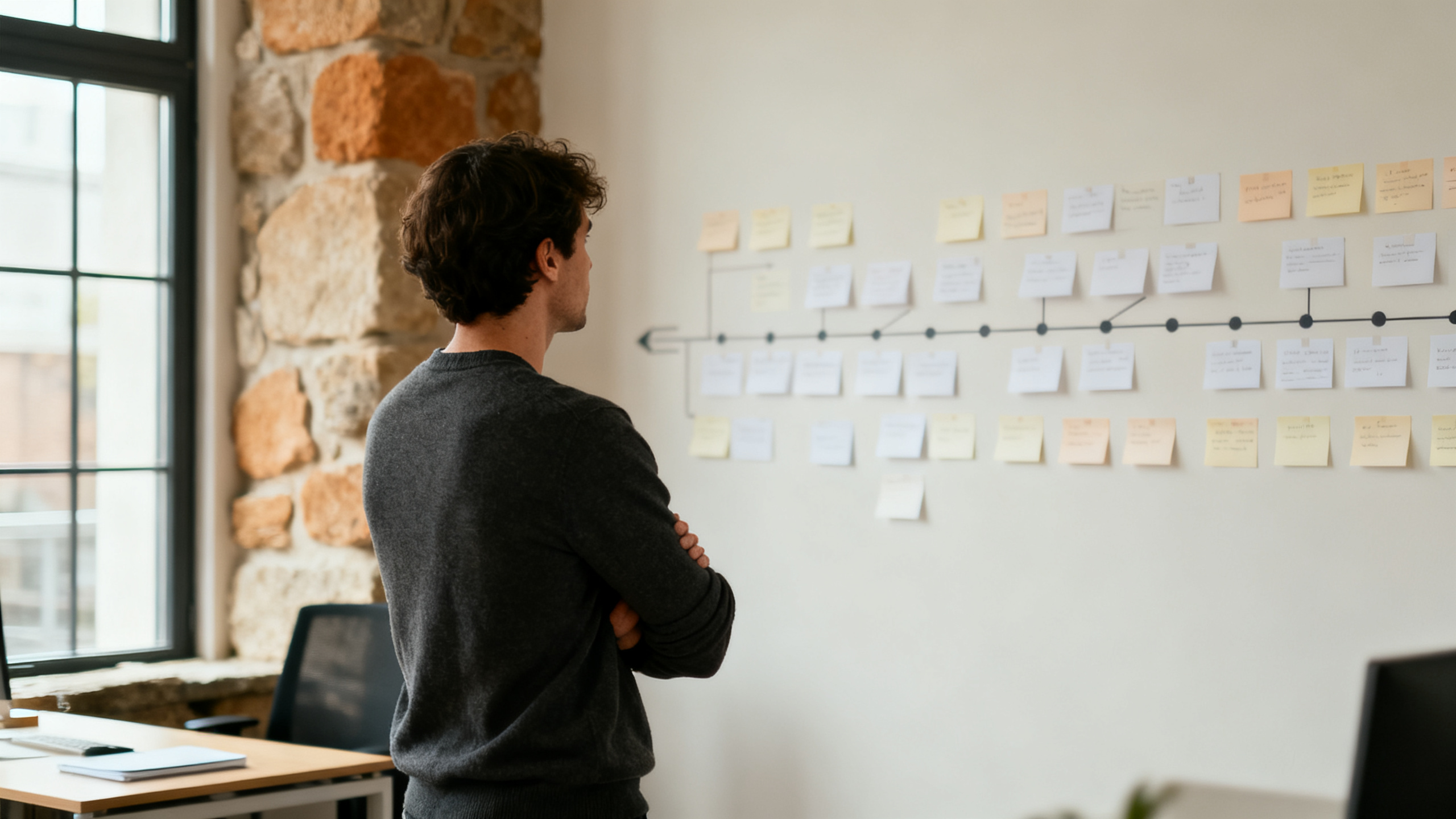 A prioritized roadmap laid out on a wall