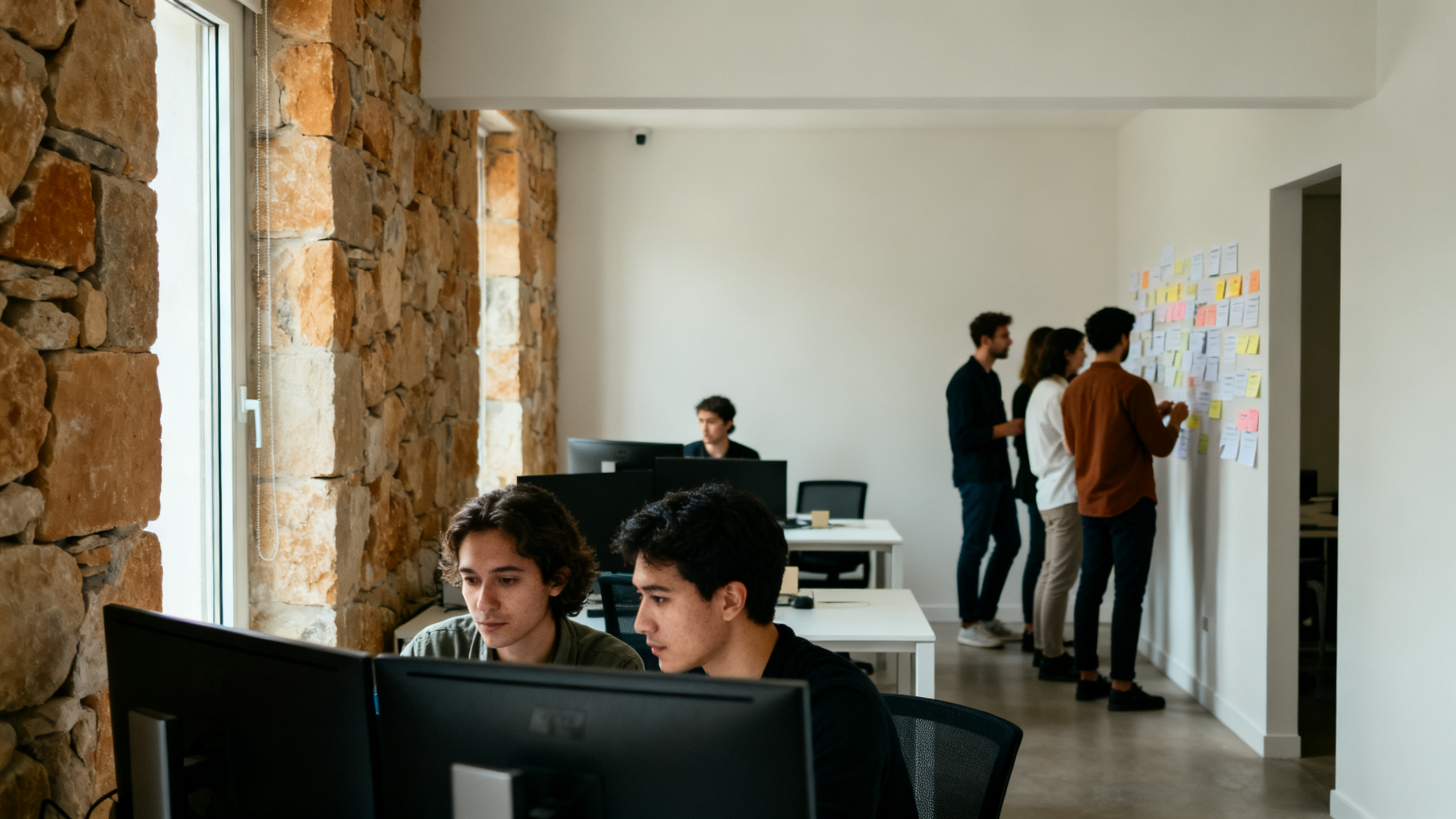 Two groups working in an open-plan office